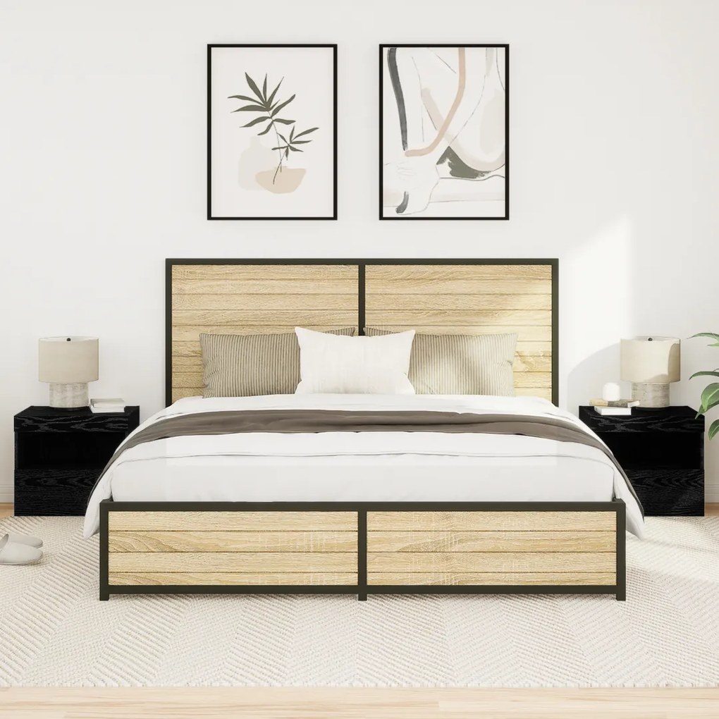 vidaXL Κομοδίνα με LED Φωτισμό 2 τμχ Μαύρη Δρυς 50x40x45 εκ.