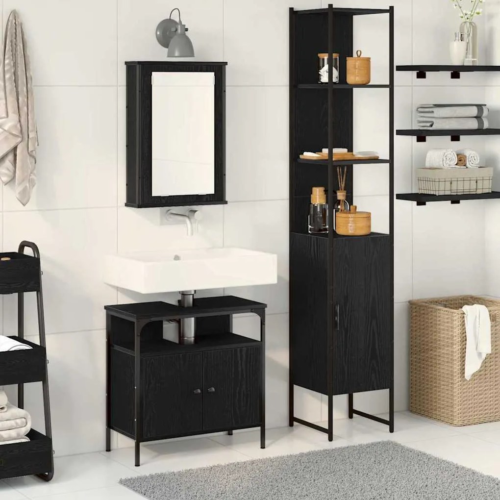 vidaXL Σετ Επίπλων Μπάνιου με ράφι 3 pcs Μαύρη δρυς 33 x 33 x 185.5 εκ