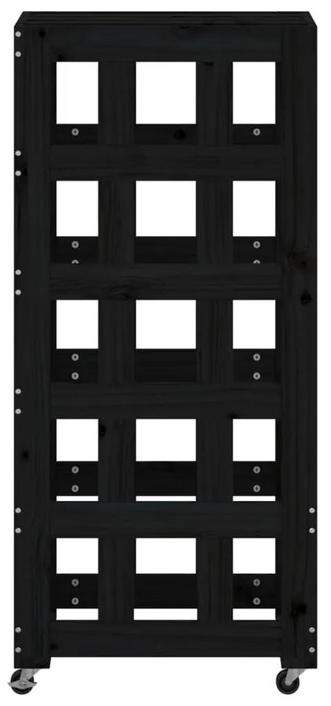 Ξυλοθήκη με Τροχούς Μαύρη 40 x 49 x 110 εκ. Μασίφ Ξύλο Πεύκου