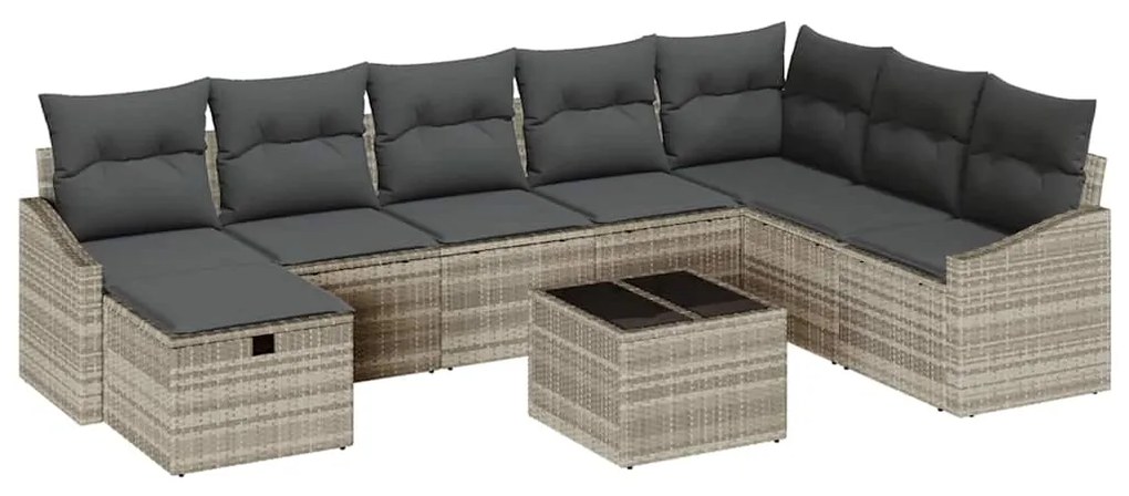 vidaXL Σετ Καναπέ Κήπου με μαξιλάρι 9 pcs Ανοιχτό γκρι Πολυ ράταν