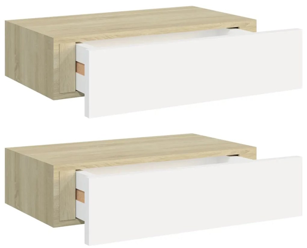 vidaXL Ράφια Τοίχου Συρτάρια 2 τεμ. Δρυς/Λευκό 40x23,5x10 εκ από MDF