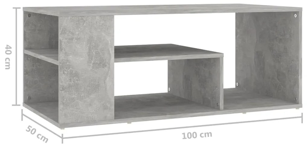 Τραπεζάκι Σαλονιού Γκρι Σκυροδέματος 100x50x40 εκ. Επεξ. Ξύλο - Γκρι