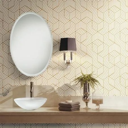 Αυτοκόλλητη Ταπετσαρία Stripped Hexagon White/Gold Peel KAL.RMK10704