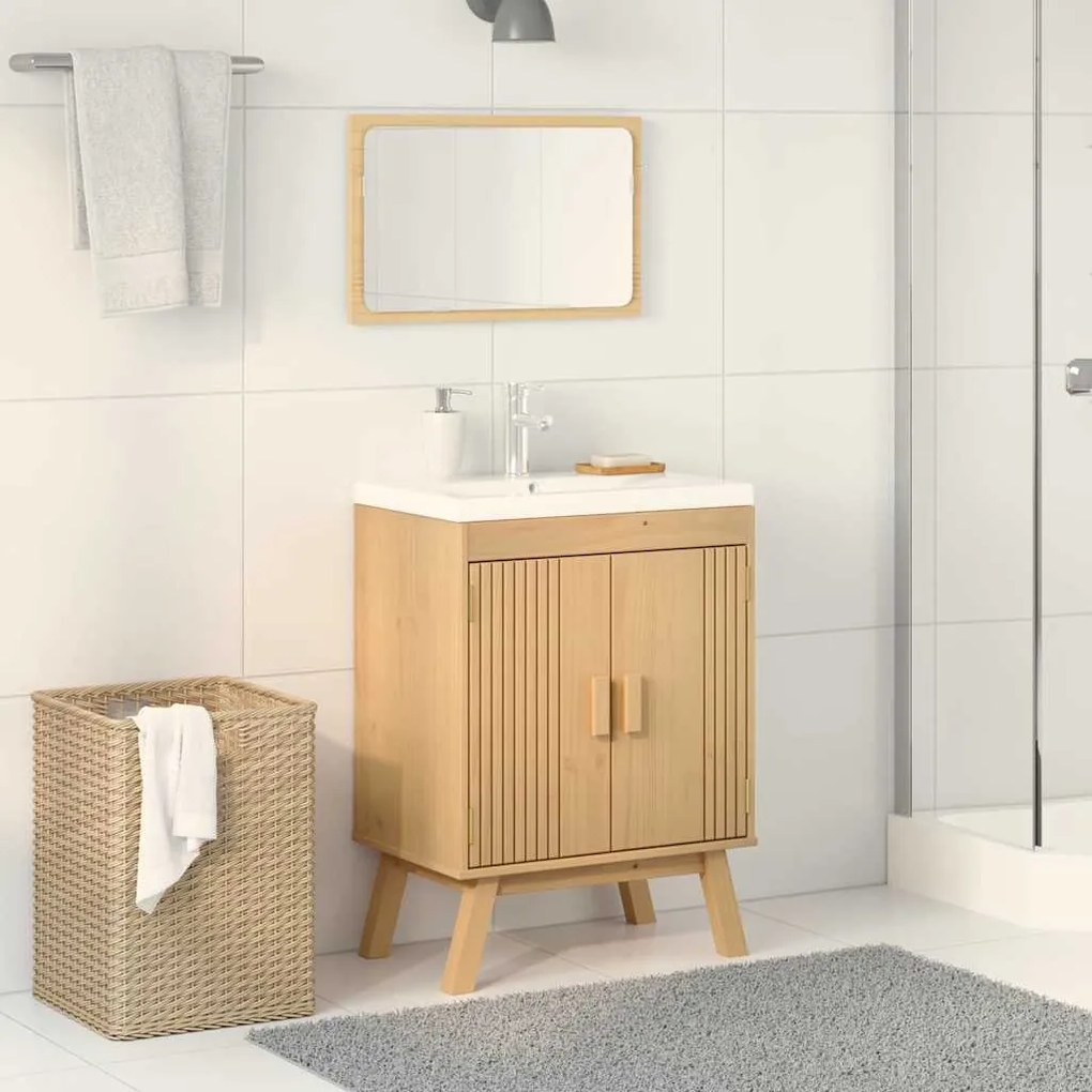vidaXL Βάση νιπτήρα με ράφι Καφέ 114 x 43 x 73.5 εκ. Μασίφ ξύλο πεύκου