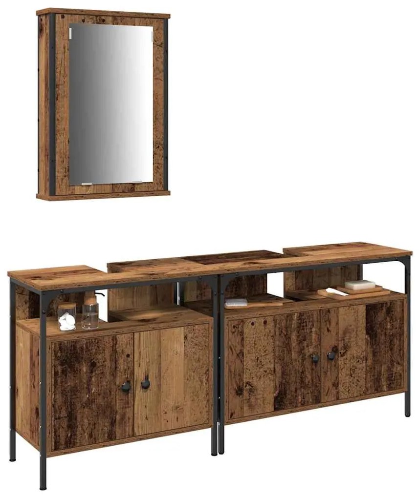 vidaXL Μονάδες Νιπτήρα Μπάνιου με ράφι 3 pcs Καφέ Επεξεργασμένο ξύλο