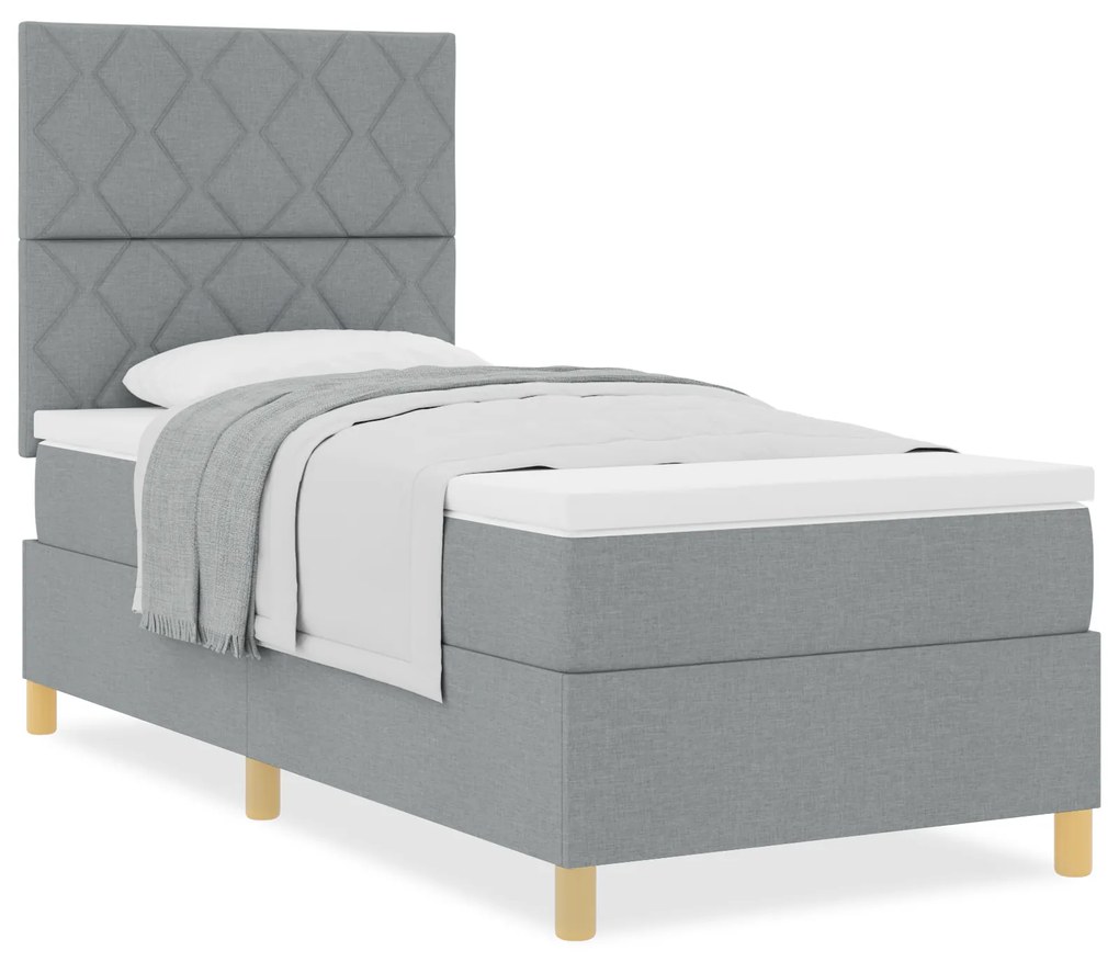 vidaXL Box Spring Bed with Mattress Light Grey 100x200 εκ. Ύφασμα
