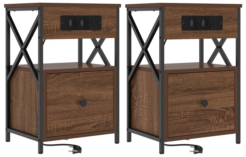 vidaXL Κομοδίνο 2 pcs Καφέ δρυς 40 x 31 x 60 εκ. Επεξεργασμένο ξύλο