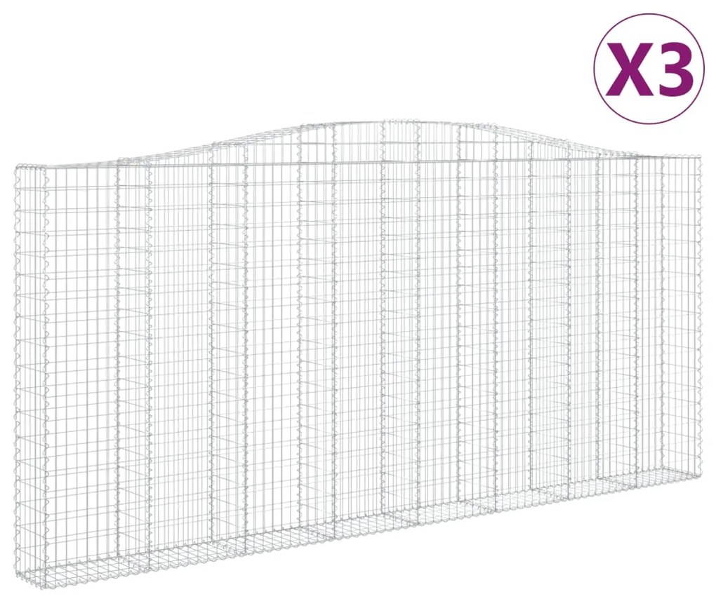 vidaXL Συρματοκιβώτια Τοξωτά 3 τεμ. 400x30x180/200 εκ. Γαλβαν. Ατσάλι