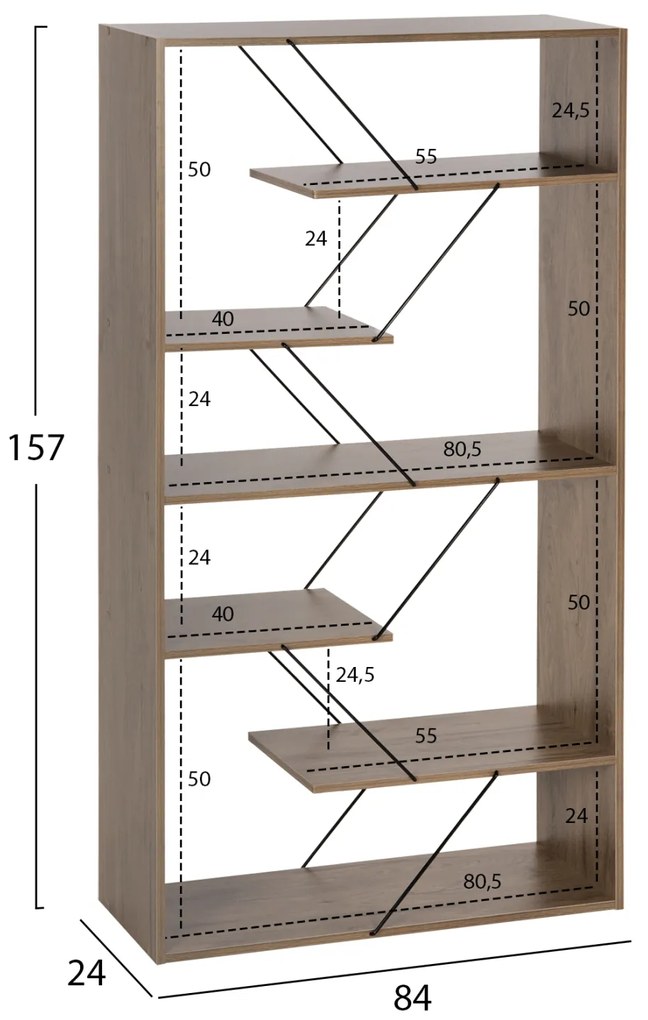 ΒΙΒΛΙΟΘΗΚΗ TARS HM2240.13 OLIVE GREY ΜΕΛΑΜΙΝΗ-ΜΑΥΡΕΣ ΜΕΤΑΛΛΙΚΕΣ ΒΕΡΓΕΣ 84x24x157Yεκ.