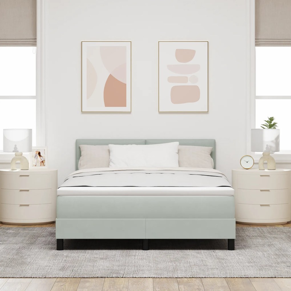 vidaXL Κρεβάτι Box Spring με Στρώμα Ανοιχτό Γκρι 140x200 εκ. Βελούδο