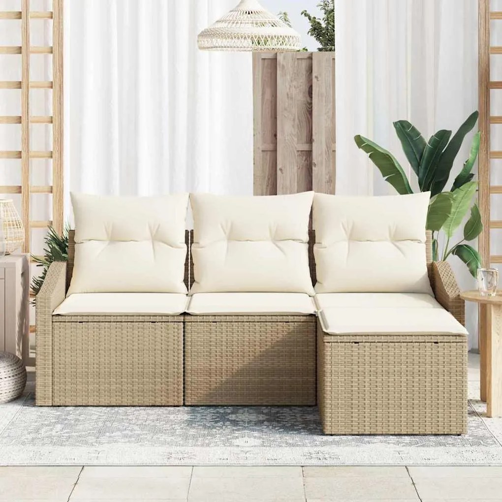 vidaXL Σετ Καναπέ Κήπου 4 pcs Μπεζ Πολυ ράταν