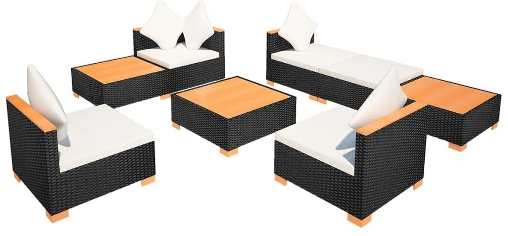 vidaXL Σαλόνι Κήπου 8 Τεμαχίων Μαύρο από Συνθετικό Ρατάν με Μαξιλάρια