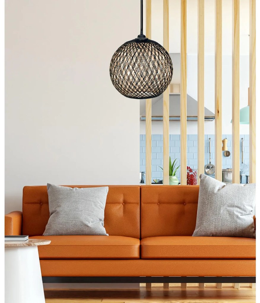 Κρεμαστό Φωτιστικό οροφής C7352.03 Μονόφωτο απο Σχοινί Μαύρο Μπέζ Φ22x55Υ εκ. 22x22x55 εκ.