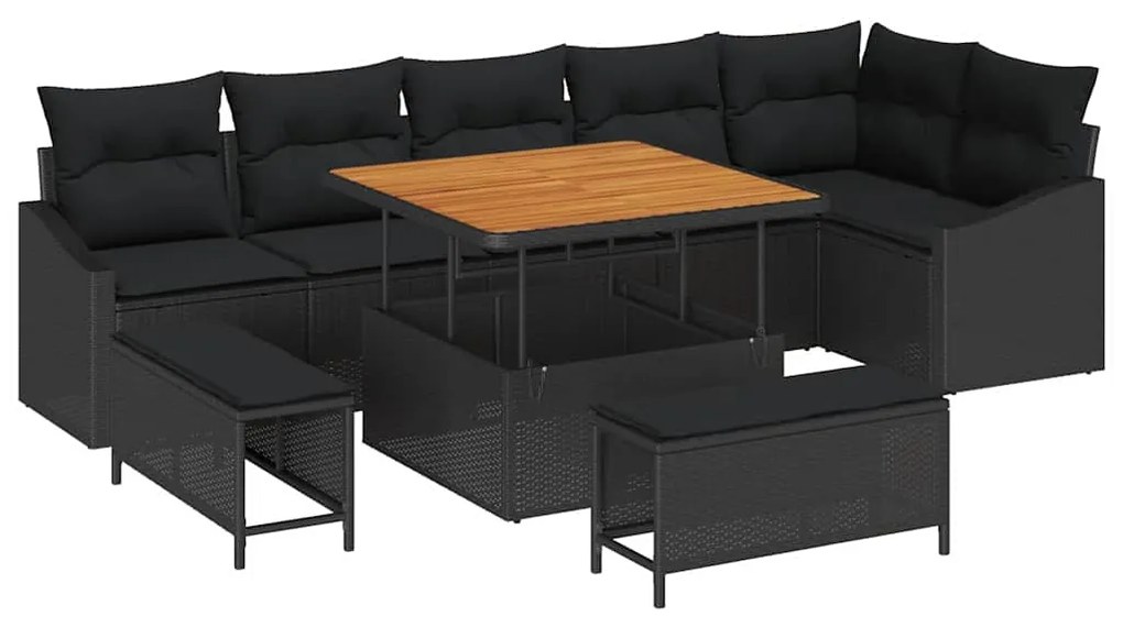 vidaXL Σετ Καναπέ Κήπου με μαξιλάρι 9 pcs Μαύρο Πολυ ράταν