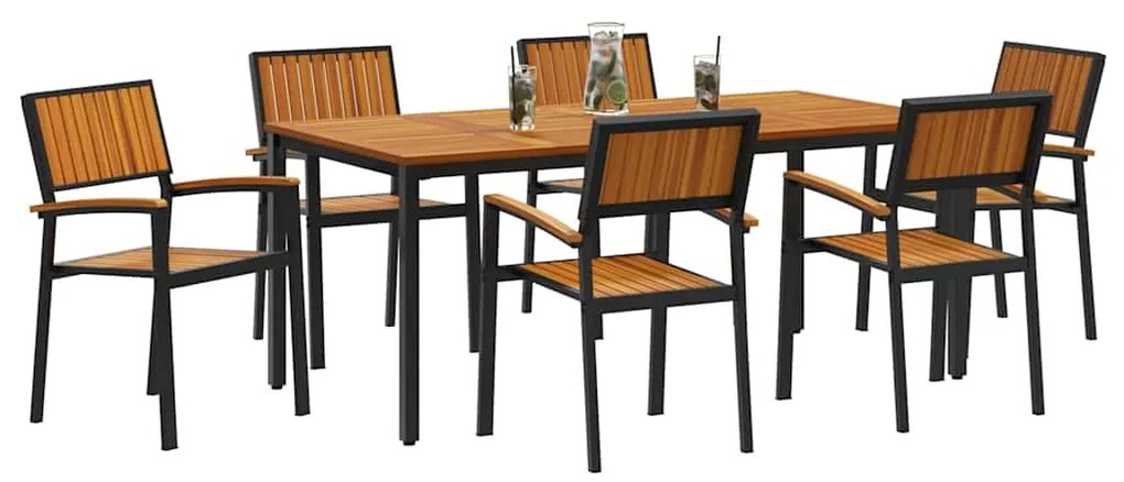 vidaXL Σέτ φαγητού για κήπο 7 pcs Μαύρο και καφέ 180 x 90 x 75 cm