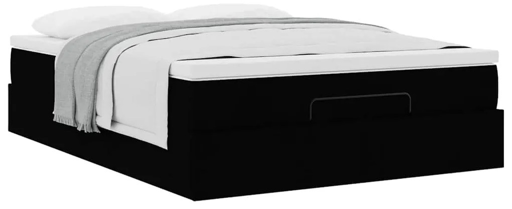 vidaXL Οθωμανικό κρεβάτι με στρώμα Μαύρο 140x190cm Συνθετικό δέρμα