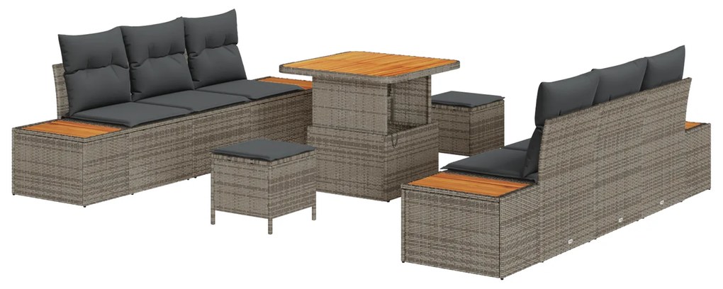 vidaXL Σετ Καναπέ Κήπου με μαξιλάρι 9 pcs Ανοιχτό Γκρι, Σκούρο Γκρι