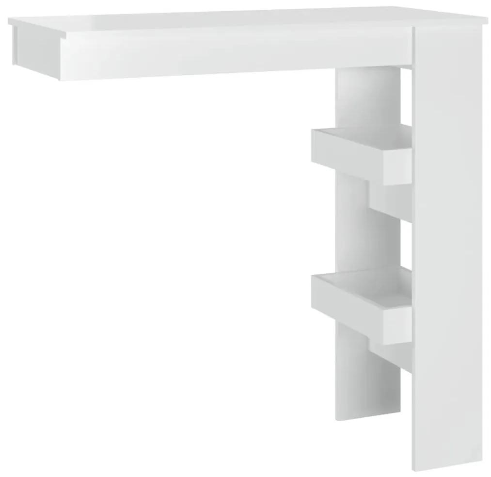 Τραπέζι Μπαρ Τοίχου Γυαλ. Λευκό 102x45x103,5 εκ. Επεξεργ. Ξύλο - Λευκό