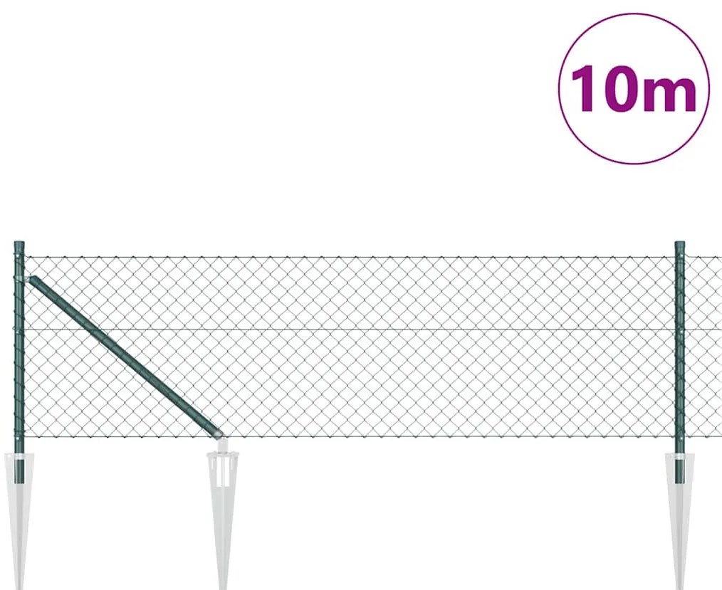 vidaXL Φράχτης από αλυσίδα με στήλες Πράσινο 0.8 x 10 m Ατσάλι