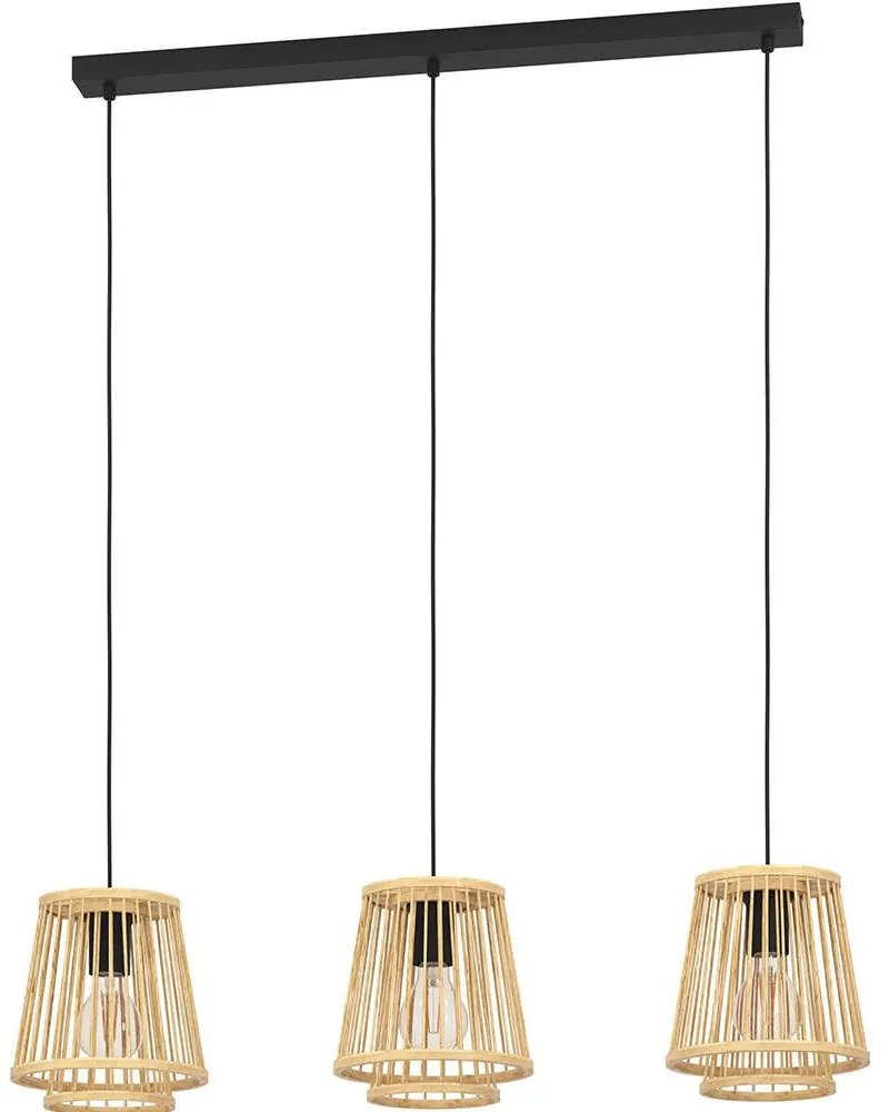Φωτιστικό Οροφής - Ράγα Hykeham 43853 91x21x110cm 3xΕ27 40W Natural-Black Eglo Steel,Wood