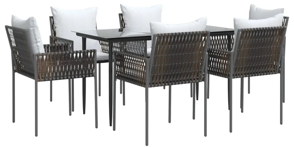 vidaXL Σετ Τραπεζαρίας Κήπου 7 τεμ. Συνθ. Ρατάν / Ατσάλι με Μαξιλάρια