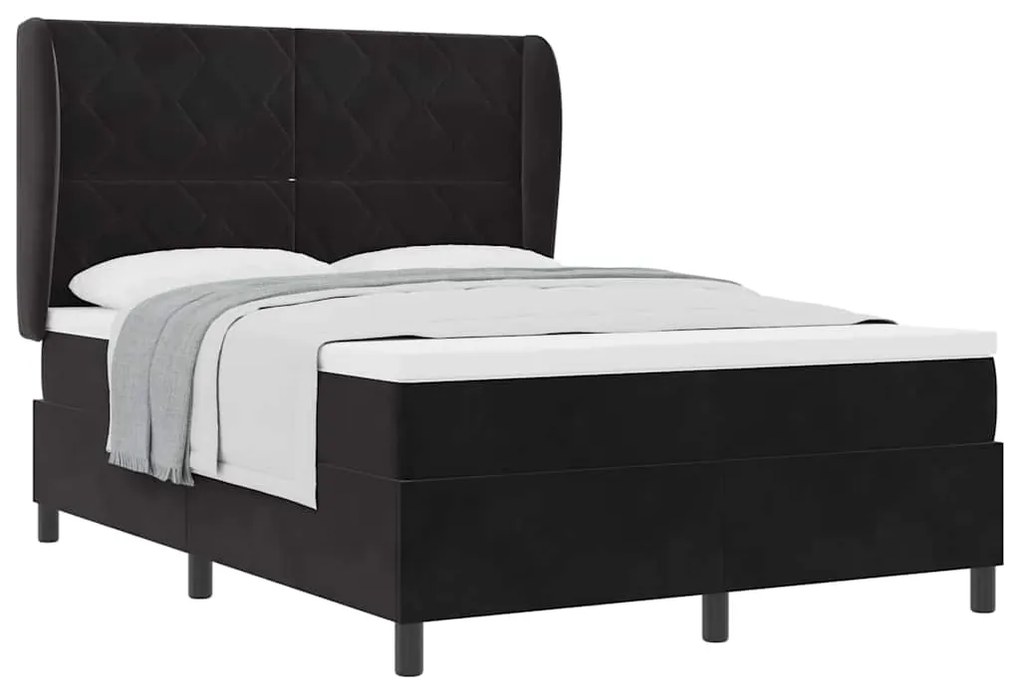 vidaXL Κρεβάτι με ελατήρια με στρώμα Μαύρο 140 x 190 cm Βελούδο