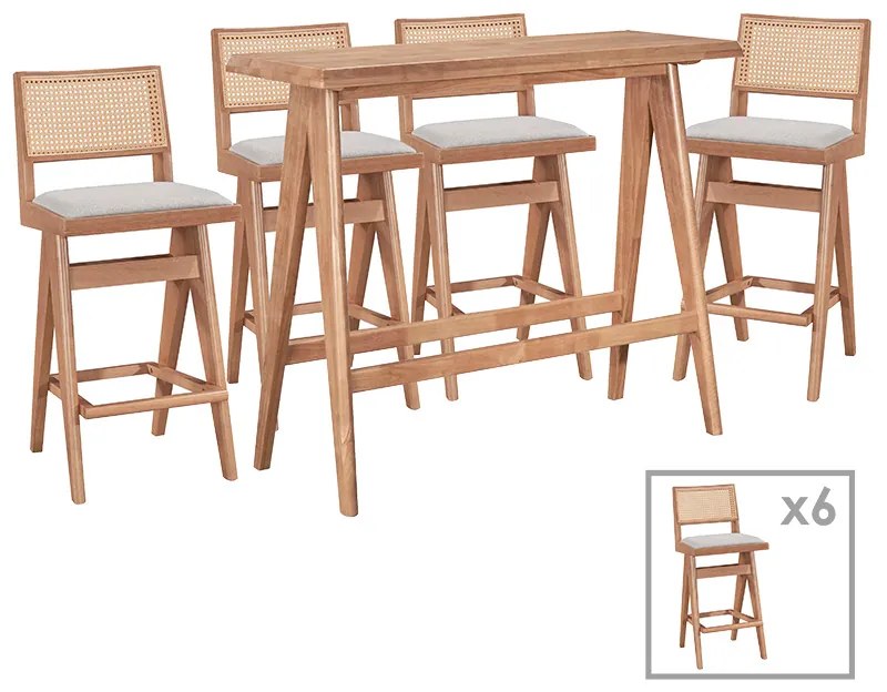 Τραπεζαρία μπαρ Winslow σετ 7τεμ ξύλο rubberwood ανοιχτό καρυδί 120x45x100εκ Υλικό: RUBBERWOOD - PVC RATTAN - FABRIC - FOAM 247-000016
