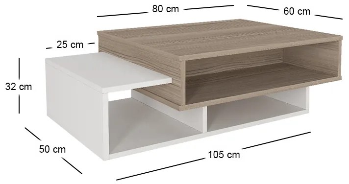Τραπεζάκι σαλονιού Tab Megapap χρώμα λευκό - cordoba 105x60x32εκ.