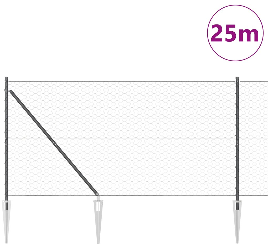 vidaXL Φράκτης Hexagon Γκρι 1.4x25 μ Πηλός