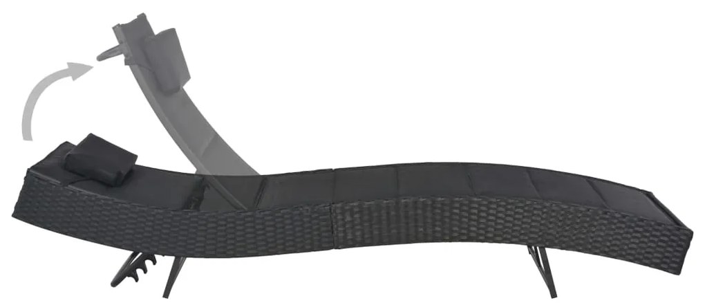 vidaXL Ξαπλώστρα Μαύρη από Συνθετικό Ρατάν / Textilene