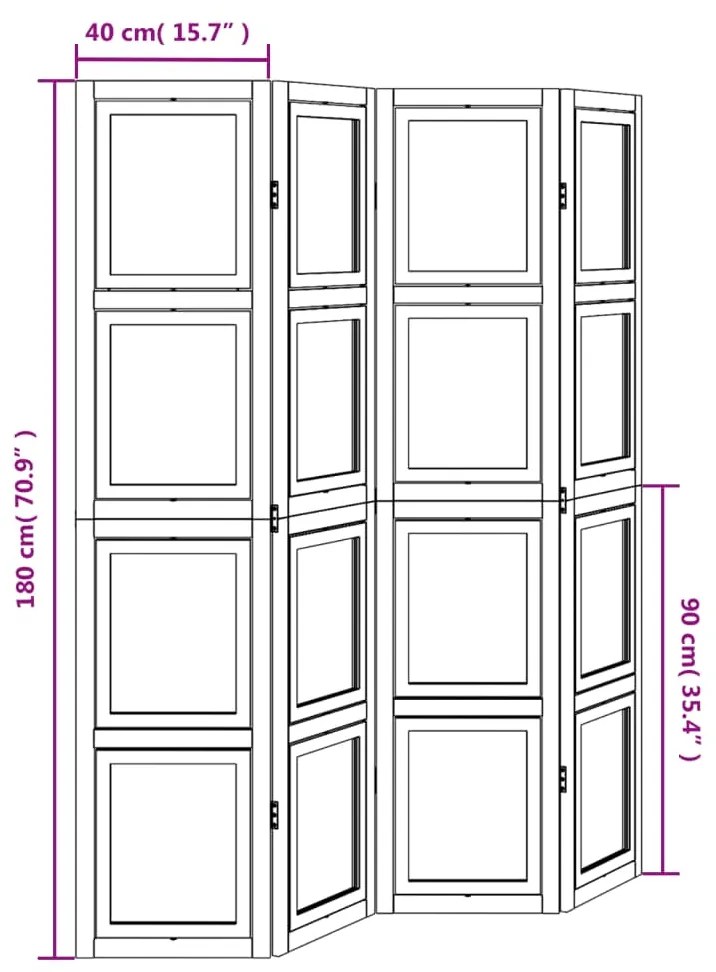 Διαχωριστικό Χώρου με 4 Πάνελ Λευκό από Μασίφ Ξύλο Παυλώνιας - Λευκό