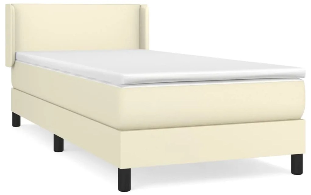 vidaXL Κρεβάτι Boxspring με Στρώμα Κρεμ 90x200 εκ. από Συνθετικό Δέρμα