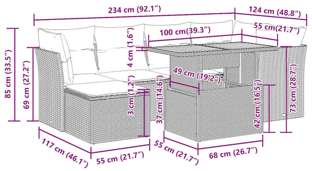 Σαλόνι Κήπου Σετ 7 τεμ. Μπεζ Συνθετικό Ρατάν με Μαξιλάρια - Μπεζ