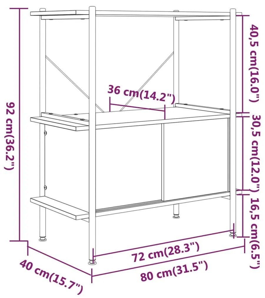 Ραφιέρα 3 Επιπέδων με Ντουλάπι 80x40x92 εκ. Ατσάλι/Επεξ. Ξύλο - Καφέ