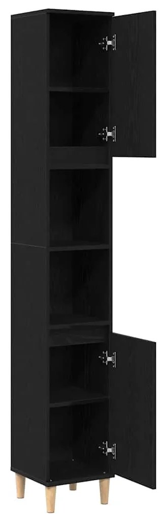 vidaXL Ντουλάπι Μπάνιου Μαύρη Οξυά 30 x 30 x 190 εκ Επεξεργασμένο ξύλο