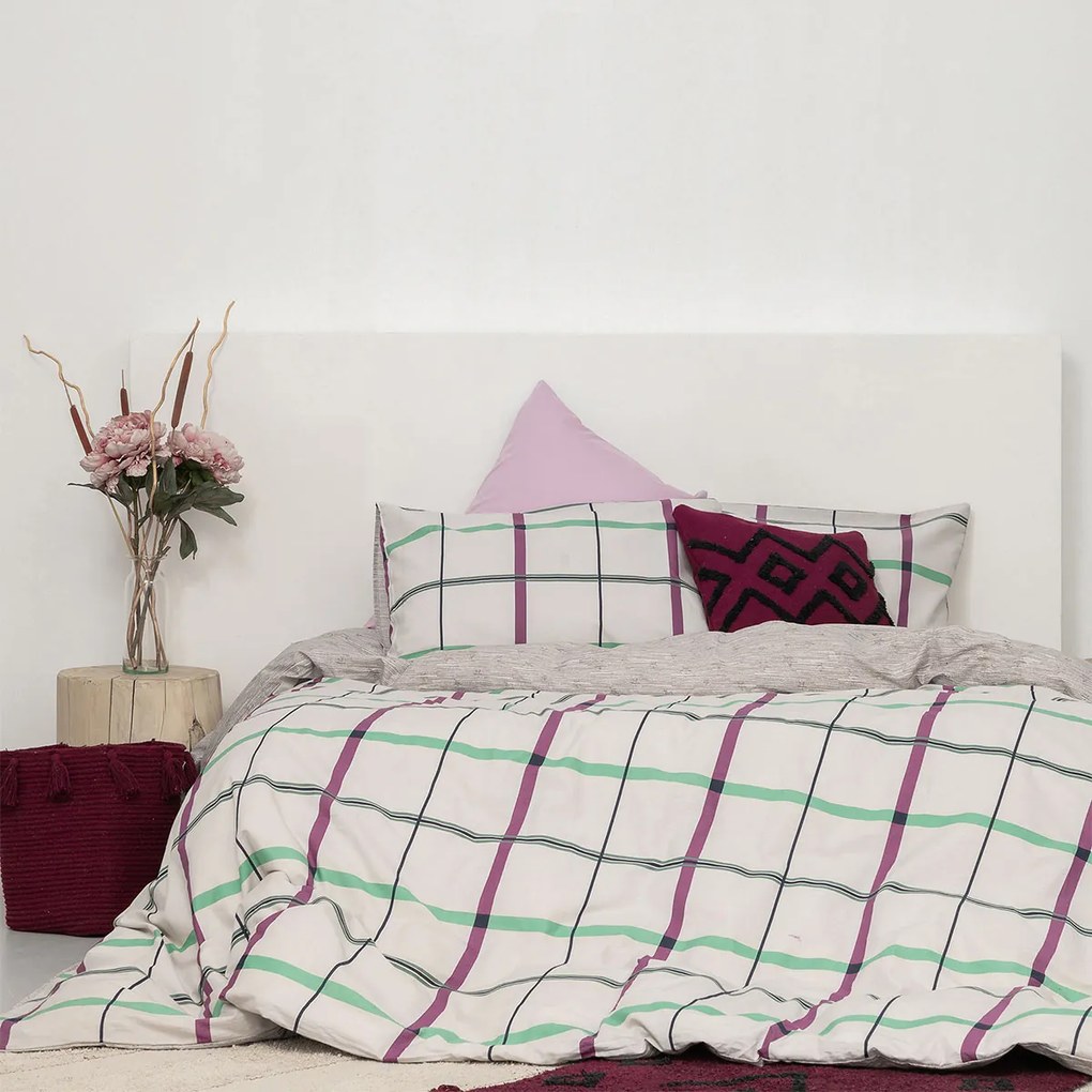 Σεντόνια Μονά (Σετ) Palamaiki Fashion FL6164 Εκρού,Μωβ ΧΩΡΙΣ ΛΑΣΤΙΧΟ 170x260