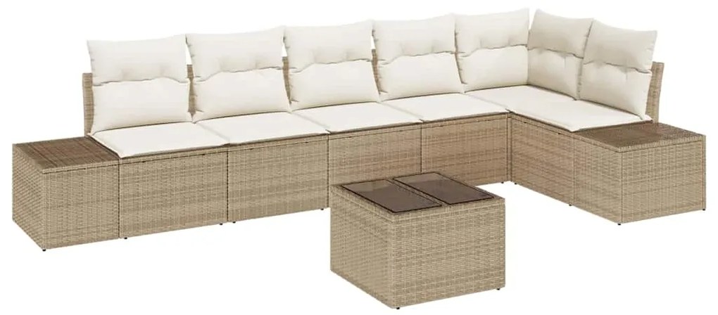 vidaXL Σετ Καναπέ Κήπου 7 pcs Μπεζ, Κρέμα Πολυ rattan, βαμμένο ατσάλι