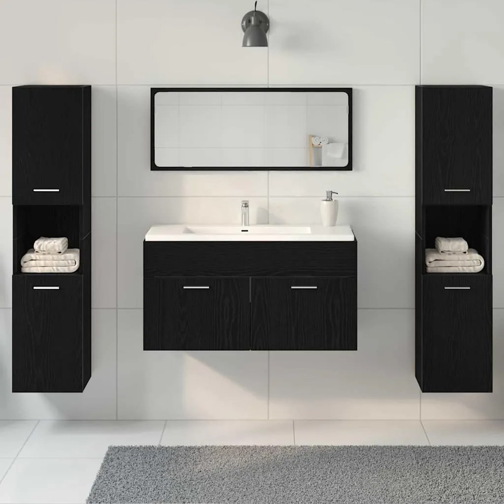 vidaXL Σετ Επίπλων Μπάνιου με πόρτα 4 pcs Μαύρη Οξυά 41 x 38.5 x 46 cm