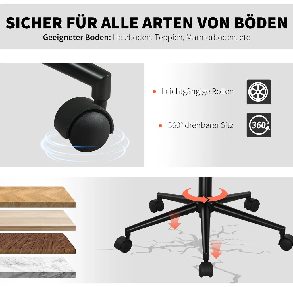 HOMCOM Περιστρεφόμενη καρέκλα γραφείου με ροδάκια, καρέκλα γραφείου, ύφασμα fleece, αφρός, ρυθμιζόμενο ύψος, Home office, Κρεμ