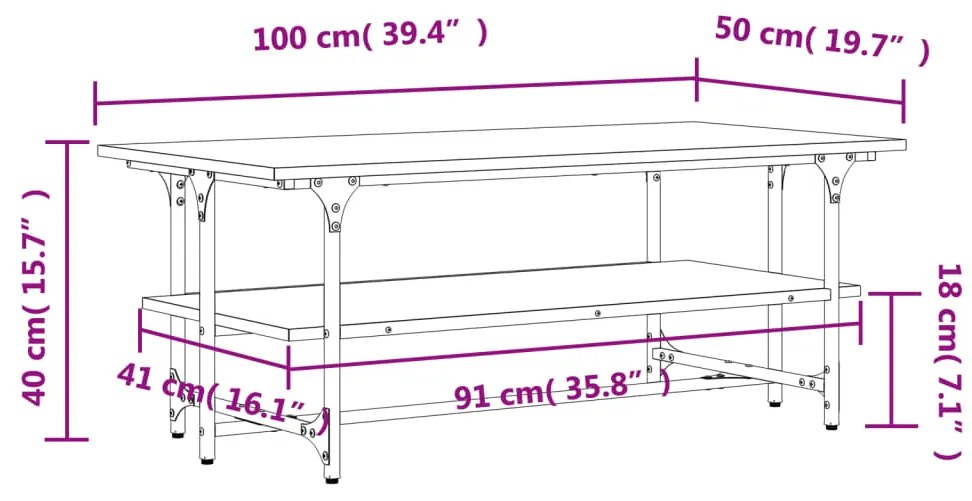 Τραπεζάκι Σαλονιού Καπνιστή Δρυς 100x50x40 εκ. Επεξεργ. Ξύλο - Καφέ