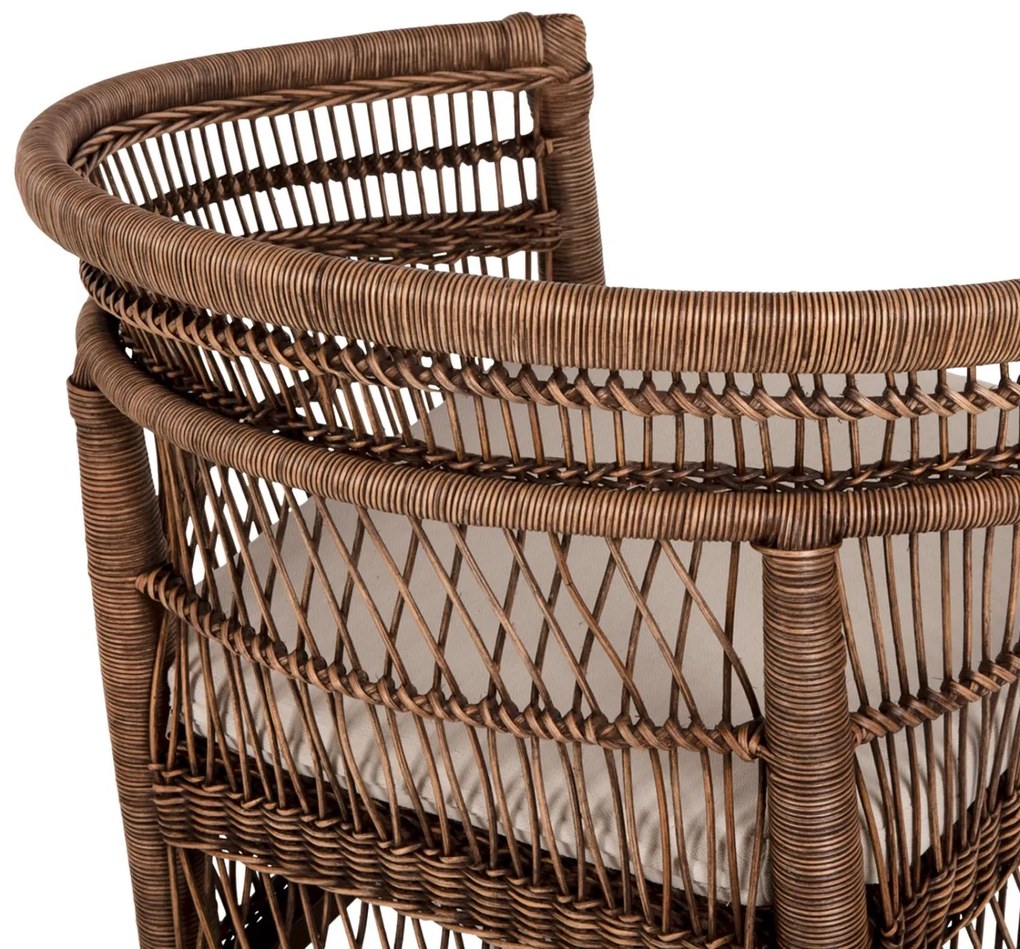 Καρέκλα - Πολυθρόνα MALAWI C9635.01 Ξύλο Μαόνι με Rattan Kαφέ και Λευκό Μαξιλάρι 80x70x86Υεκ. 80x70x86 εκ.
