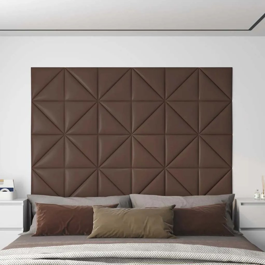 vidaXL Πάνελ Τοίχου 12 τεμ. Καφέ 30 x 30 εκ. 0,54 μ² Συνθετικό Δέρμα