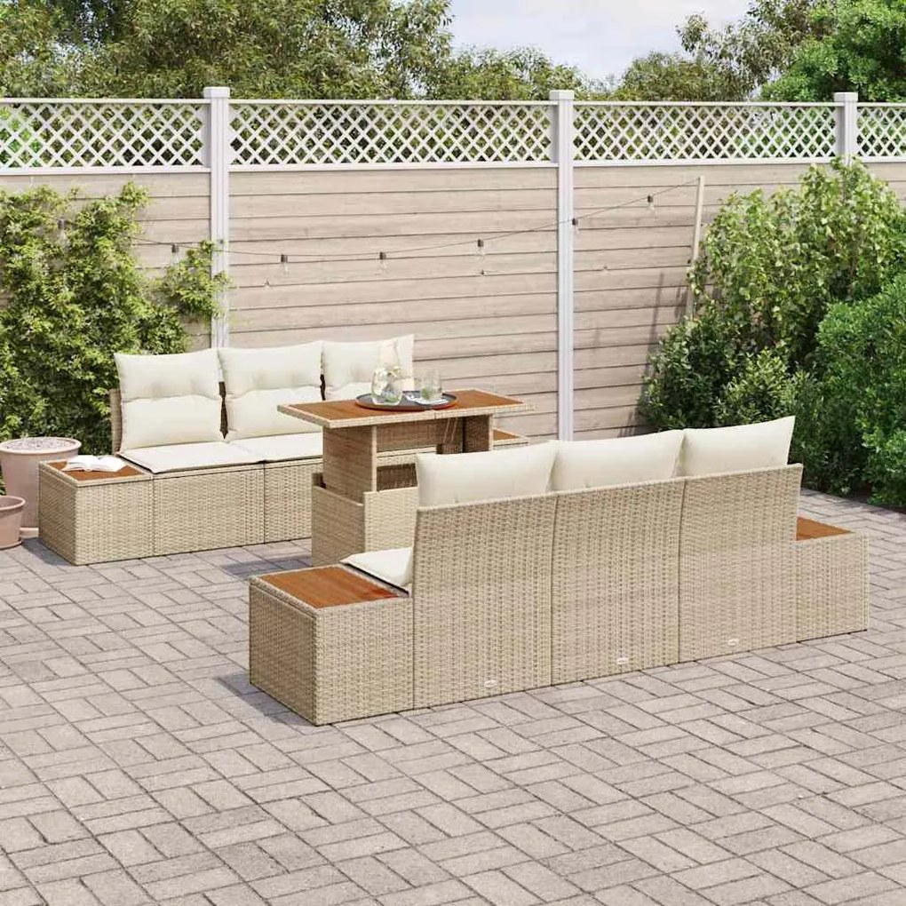 vidaXL Σέτ φαγητού για κήπο 7 pcs Μπεζ, Κρέμα 100 x 55 x 73 εκ