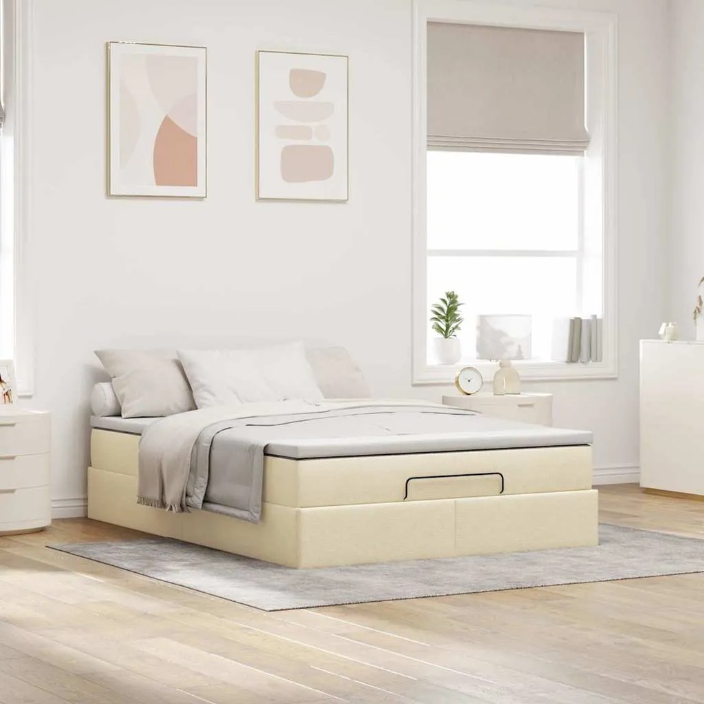 vidaXL Οθωμανικό κρεβάτι με στρώμα Cream 140x190cm ύφασμα