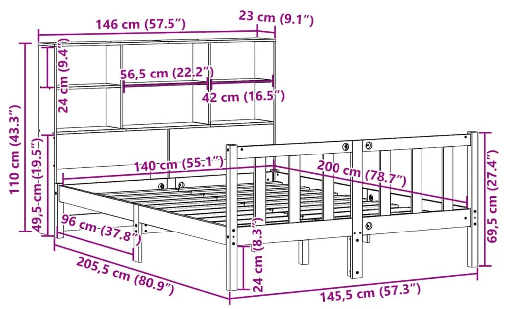 ΚΡΕΒΑΤΙ ΒΙΒΛΙΟΘΗΚΗ ΧΩΡΙΣ ΣΤΡΩΜΑ 140X200 ΕΚ ΜΑΣΙΦ ΞΥΛΟ ΠΕΥΚΟΥ 3321722