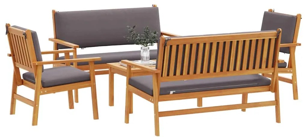 vidaXL Σετ Καναπέ Κήπου 5 pcs Καφέ 75 x 45 x 38 εκ. Μασίφ ξύλο ακακίας