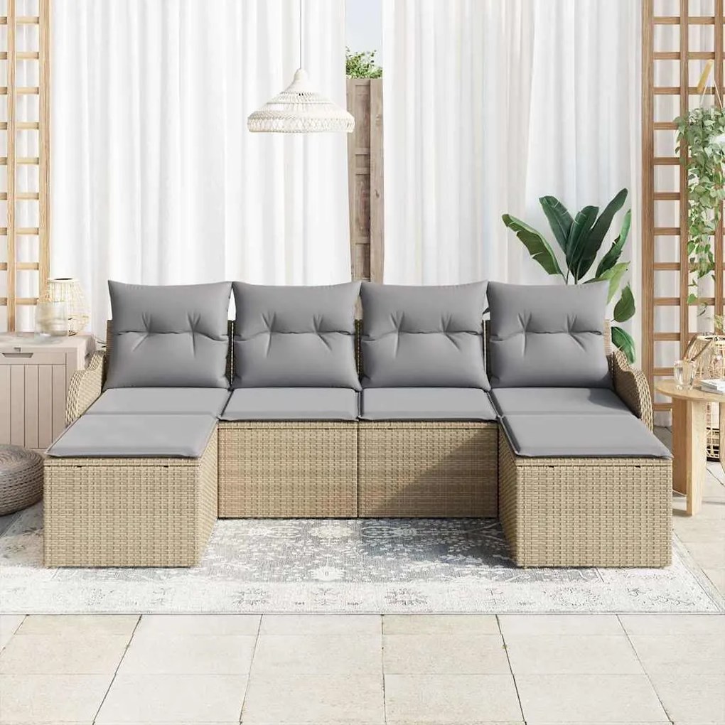 vidaXL Σετ Καναπέ Κήπου με μαξιλάρι 6 pcs Μπεζ Πολυ ράταν