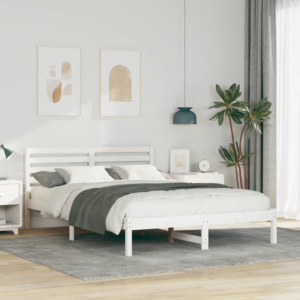 vidaXL Σκελετός Κρεβατιού Λευκό 140 x 220 cm Συμπαγές ξύλο πεύκου