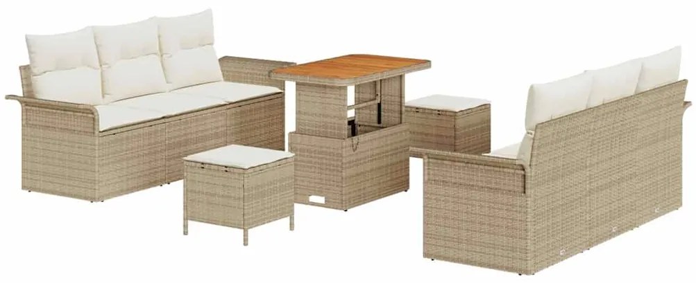 vidaXL Σετ Καναπέ Κήπου με μαξιλάρι 9 pcs Μπεζ συνθετικό ρατάν