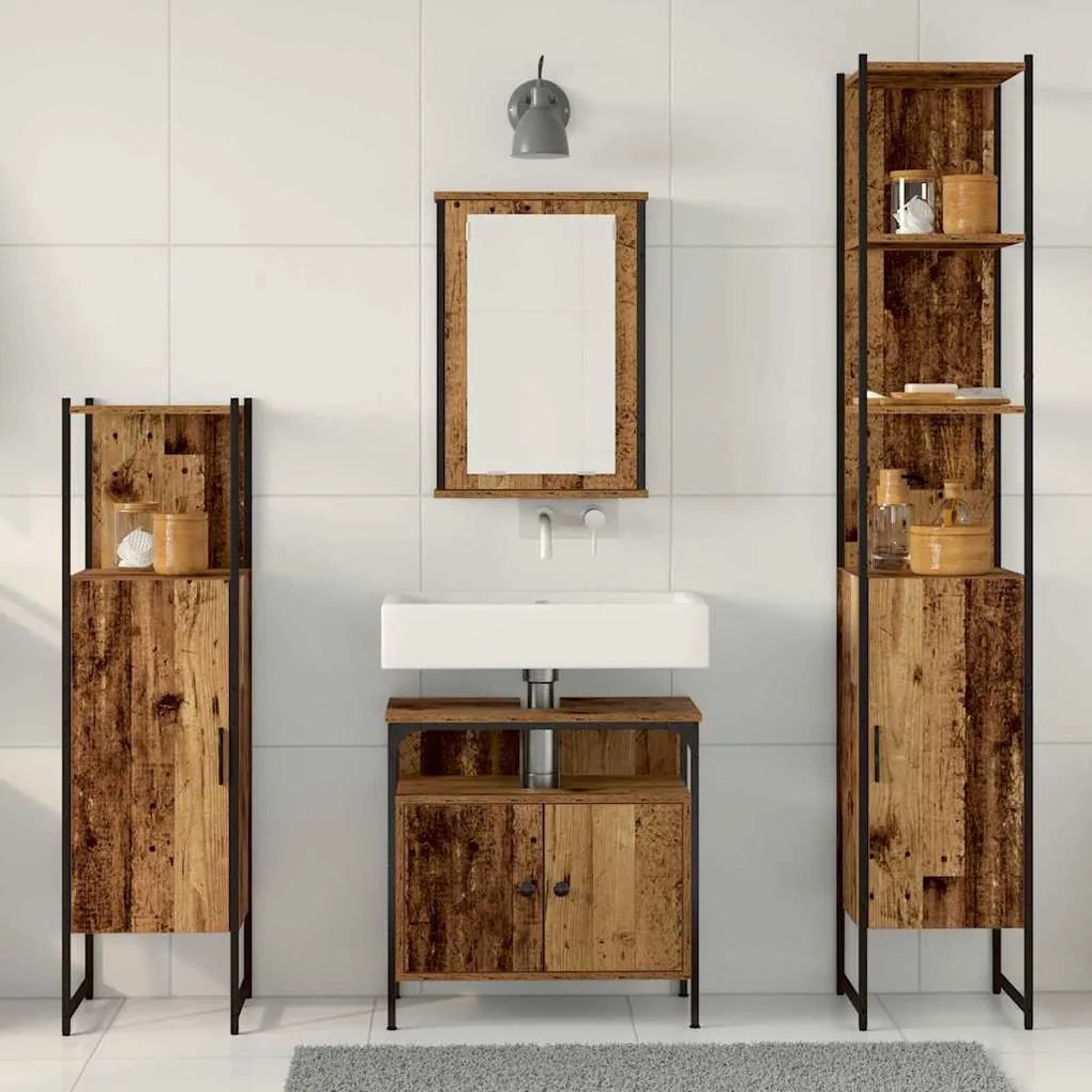 vidaXL Σετ Επίπλων Μπάνιου 4 pcs Παλαιό ξύλο 33 x 33 x 185.5 εκ